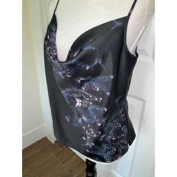 All Saints Hadley Butterfly Satin Tank Women's Black Size 6 - Picture 3 of 8